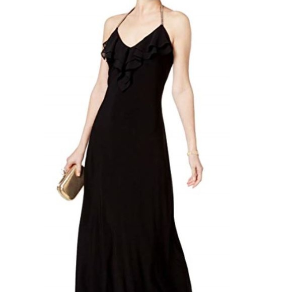 MSK Medium Ruffle Halter Rhinestone Gown - Picture 2 of 5